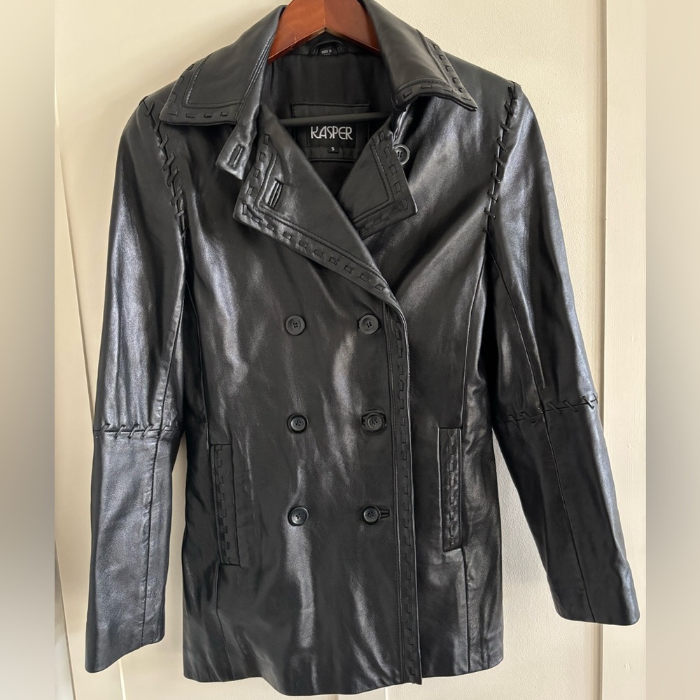 Vintage Kasper 100% Leather Pea Coat